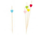 PALILLOS DECORATIVOS 12 cm MADERA CON CORAZONES COLORES (25 Ud/Paq)