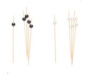 PALILLOS DECORATIVOS 12 cm MADERA CON PERLA NEGRA (25 Ud/Paq)