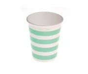 VASO CARTÓN 250 cc  RAYAS BLANCO Y MENTA 10 Ud/Paq