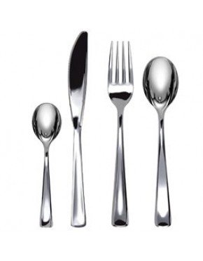 CUBIERTOS REUTILIZABLES EFECTO METAL PLATA 10 Paq/Cj