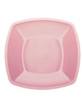 PLATO POSTRE CUADRADO 18 cm ROSA CLARO 6 Ud/Paq