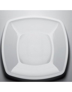 Platos cuadrados de plástico en cajas de 12 unidades blanco