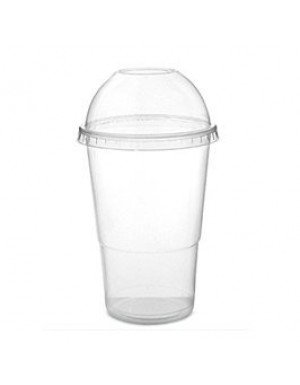 VASO PLÁSTICO 500CC TRANSPARENTE  CON TAPA CUPULA AGUJERO (10 Ud/Paq )