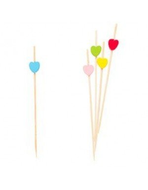 PALILLOS DECORATIVOS 12 cm MADERA CON CORAZONES COLORES (25 Ud/Paq)