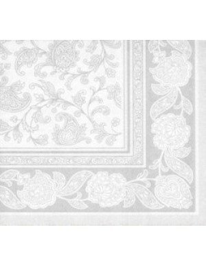 SERVILLETAS ORNAMENTS EFECTO TELA 20 x 20 cm GRIS CLARO/BLANCO  (20 Ud/Paq)