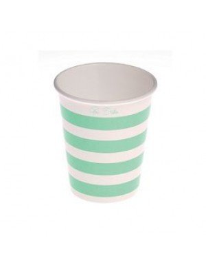 VASO CARTÓN 250 cc  RAYAS BLANCO Y MENTA 10 Ud/Paq